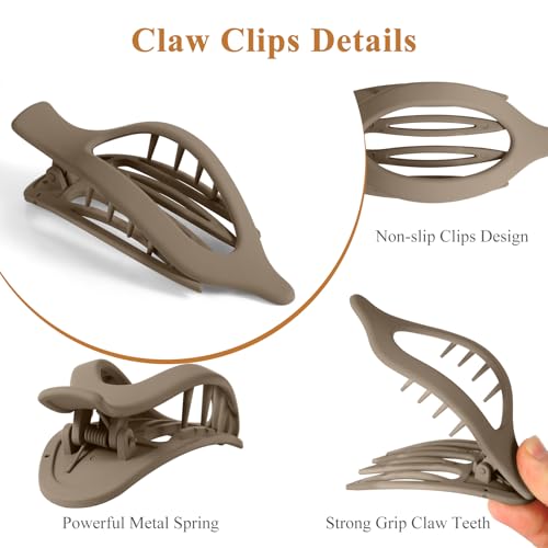 8Pcs Flat Hair Clips, 2 Styles French Concord Flat Hair Clips for Women Girls, Large Curved Claw Clips for Thick Thin Hair, Strong Hold Duck Billed Clip for Wedding Prom Party Hair Decorations