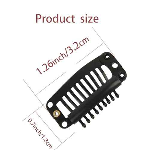 YUXIANG 20 Pieces Hair Extension Clips, 9 Teeth Stainless Steel Clips for Wigs, Hair Bangs, Toppers, Toupees with Needle and Thread Sets (Black)