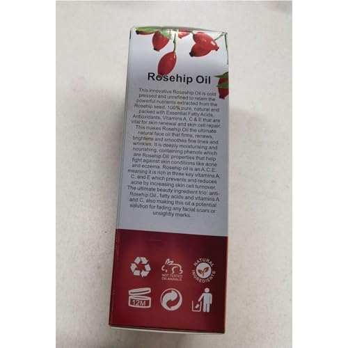 Rosehip Oil for Face, Rose Hip Oil Organic Rosehip Seed Oil 100% Pure Cold Pressed for Anti-Aging, Nourishing Hair Care, Face & Skin (2.02 Fl Oz)