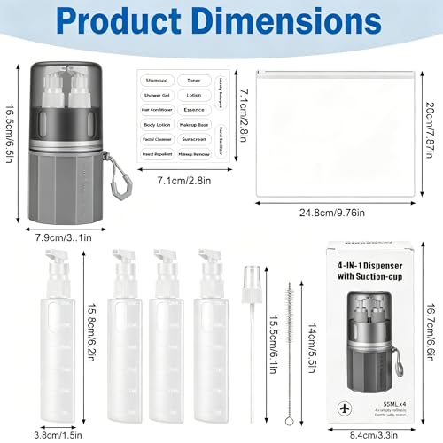 SelfTek 4-in-1 Travel Dispenser Bottle Set - 55ml Leak-Proof Containers