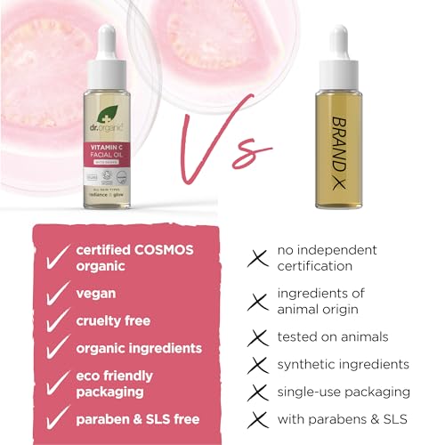 Dr. Organic Guava Vitamin C Moisture Boosting Oil | Hydrating & Brightening for Dull, Dehydrated Skin, With Tropical Guava Extract, 100% Natural Origin, Vegan, 30 mL / 1 fl oz