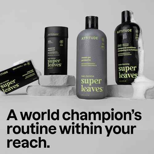 ATTITUDE Men's Shampoo and Conditioner 2-in-1, Fortifying For Fragile Hair, With Caffeine and Green Tea, 97% Natural Origin Ingredients, EWG Verified, Matcha & Bergamot, 14 Fl Oz (Pack of 3)