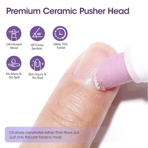 GELLEN 4-in-1 Ceramic Cuticle Pusher Pen with Micro-Dosing Cuticle Oil