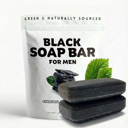 KELEBS Exfoliating Bar Soap for Men | Gentle Scrub Bar for Face & Body With Charcoal & Natural Ingredients | Plastic-Free | 2 Pack