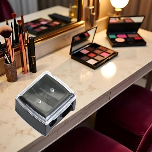 Dual Hole Makeup Pencil Sharpener with Cover - 2 Pack Black Cosmetic Sharpeners