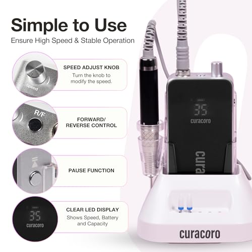 Curacoro 35000RPM Nail Drill with 80W Brushless Motor
