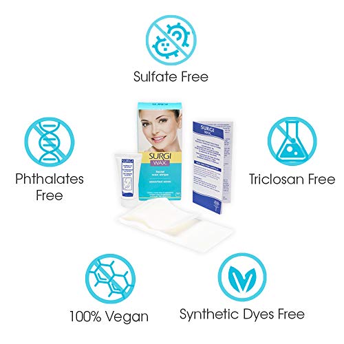 Surgiwax Facial Wax Strips, Ready-to-Use Facial Hair Removal for Women, Unwanted Hair Remover, Includes Soothing Gel, 2-Pack