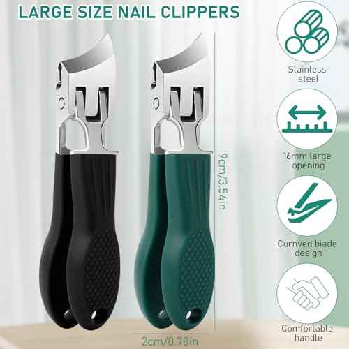 Eagle Beak Beveled Nail Clippers,Wide Jaw Opening Anti-Splash Slanted Nail Clipper,Edge Nail Clippers 3-Piece Set,Long Handle Wide Jaw Opening Anti-Splash Slanted Nail Clipper for Men Women(Green)