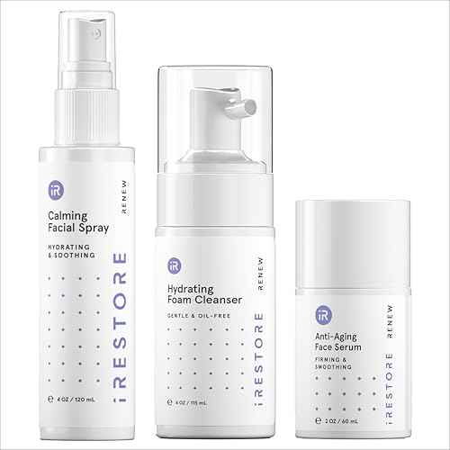 iRESTORE 3-Step Skincare Set Red Light Therapy Essentials Kit, Renew Trio Includes Hydrating Cleanser + Facial Spray + Anti-Aging Face Serum Works Best with iRESTORE Red Light Therapy Mask