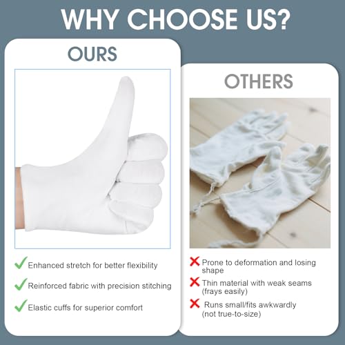 24 Pcs White Cotton Gloves for Dry Hands & Eczema
