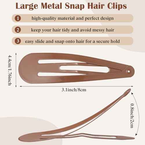 WILLBOND 30 Pieces 3.1 Inch Large Metal Snap Hair Clips Nonslip Barrettes Women Hair Accessories (Brown)