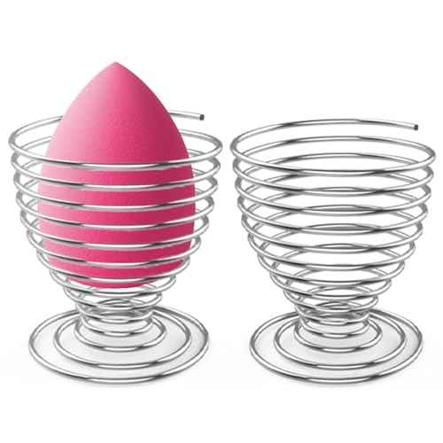 Luxspire Beauty Sponge Blender Holder, Makeup Blender Stand, Makeup Powder Puff Beauty Tool Dryer Drying Rack Egg Powder Puff Display Stand, Silver, 2 Pack