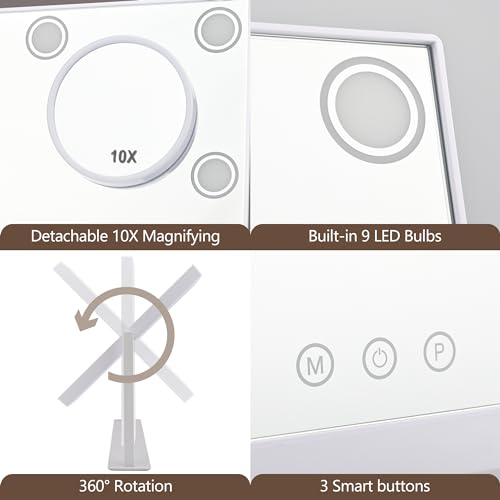 Lighted Makeup Mirror with 9 LEDs & 10X Magnification, Touch Control