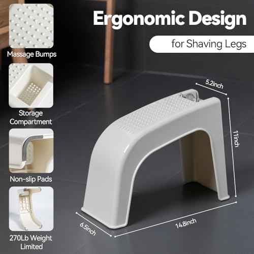 Shower Foot Rest for Shaving Legs, Non-Slip Pedicure Foot Rest, Shower Foots Step Stool for Shaving Legs, Plastic Sturdy Pedicure Stand -White