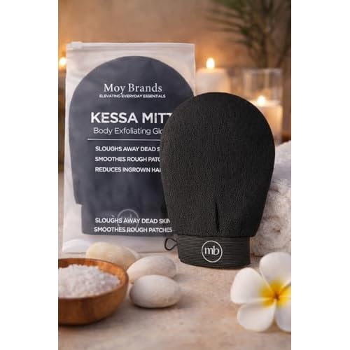 Kessa Mitt Body Exfoliating Glove ? Korean Deep Scrub Mitt for Dead Skin, Keratosis Pilaris, Ingrown Hair, Strawberry Skin & Self Tan Removal ? Full Body Exfoliator (Black)