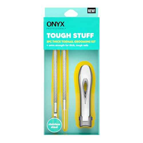 Onyx Professional 3 Piece Thick Toenail Grooming Kit - Includes Stainless Steel Toenail Clippers and 2 Tools for Smoothing, Shaping and Cleaning, Cut Through Thick Toenails, Healthy Feet