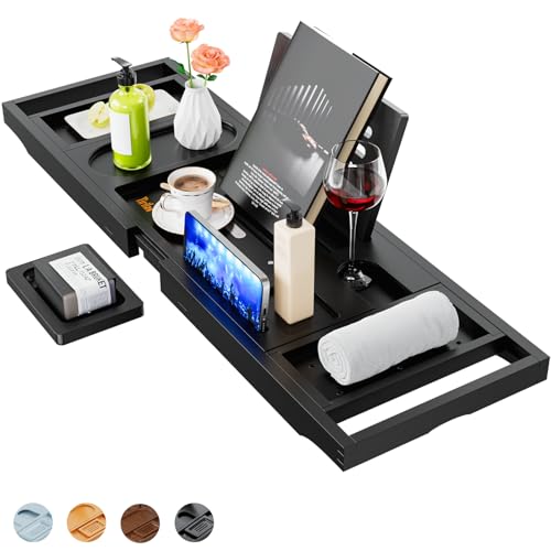 Expandable Bamboo Bathtub Tray - Wine, Books & Tablet Holder