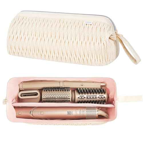 Dyson Airwrap Travel Case for Shark Hair Dryer Airstraight Flex Style Hair Attachment Tool Organizer Accessories Air Wrap Flat Curling Iron Carrying Case (Beige)