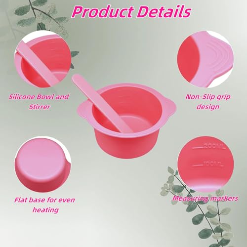 Silicone Wax Warmer Liners, 2-Pack Non-Stick Wax Pot Replacement with 2 Silicone Wax Sticks for Hair Removal, Gigi Wax Warmer, Kolua Wax Kit, Body Wax Warmer (Pink & Purple)