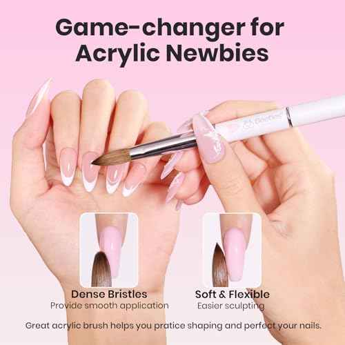 Beetles Acrylic Nail Brush Kolinsky Hair Bristles Round Shaped Metal Handle Nail Art Brushes for Acrylic Powder Manicure Extension DIY at Home Manicure Tool - Size 8