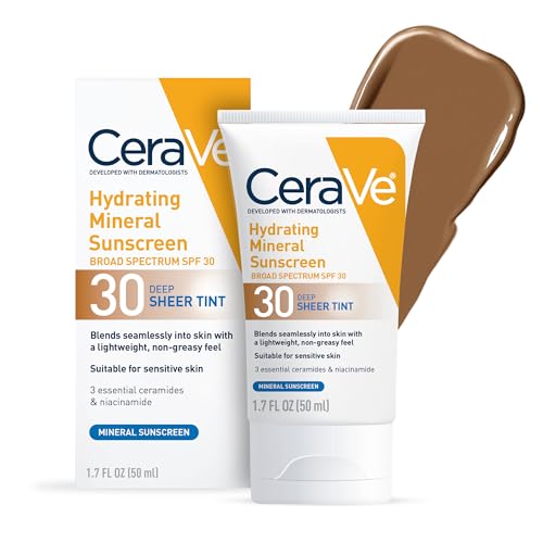 CeraVe Tinted Sunscreen for Face, Mineral SPF 30 Moisturizer, Deep,
