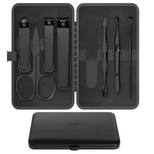Precision 8 Pieces Men¡¯s Nail Grooming Travel Kit, Stainless Steel Manicure Set with Fingernail & Toenail Clippers, Nail File, Slant Tip Tweezers, Cuticle Scissors, Cuticle Pusher, Travel Case