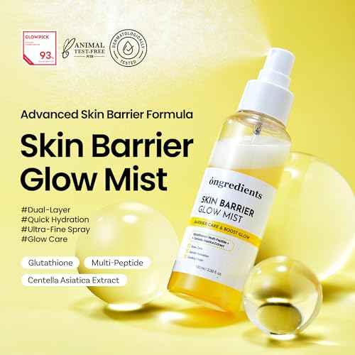 ONGREDIENTS Skin Barrier Glow Mist, Dual-Layer Facial Mist, 98% Pure Glutathione, Multi-Peptide, Centella, Ultra-Fine Spray, Cooling, Dry and Sensitive Skin, Korean Skin Care, 3.38 fl. oz. / 100ml