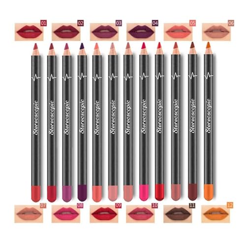 12-Piece Lip Liner Set - Long Lasting Waterproof Matte
