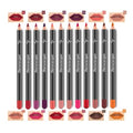 12-Piece Lip Liner Set - Long Lasting Waterproof Matte