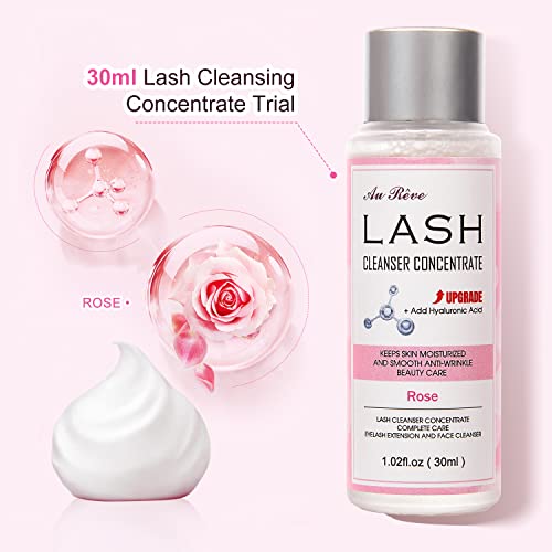 AuReve Lash Shampoo Concentrate 30ml Lash Cleanser Concentrate Add Hyaluronic Acid Oil-Free Lash Extension Shampoo Perfect for Salon，Aloe