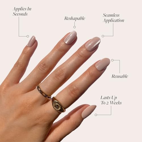 Glamnetic Press-On Nails & Adhesive Nail Tabs - Pure Intentions | Glossy, Iridescent Short Round Nails | 12 Sizes - 30 Nail Kit with Adhesive Tabs
