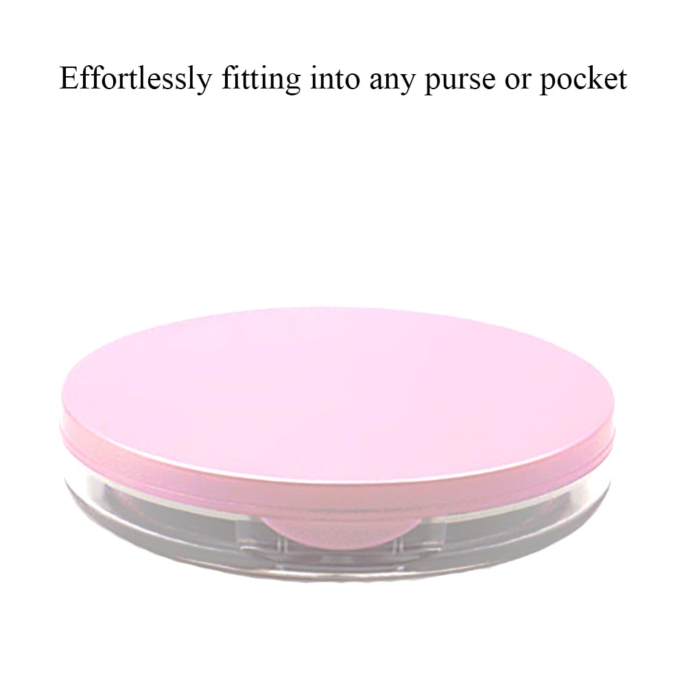 HAHIYO Empty Travel Powder Container Small Loose Powder Compact Case Makeup Cosmetic Jar Refillable Powder Box No Leak Powder Holder with Elastic Mesh Sifter Pink Lid and Mirror, 2Pcs 5ml/0.2oz