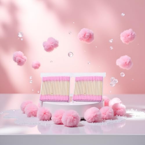 200 Pink Double-Head Cotton Swabs for Makeup & Ear Cleaning