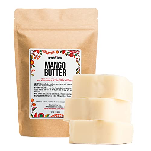 Better Shea Butter Mango Butter 100% Natural Skin Moisturizer, 1 LB Block