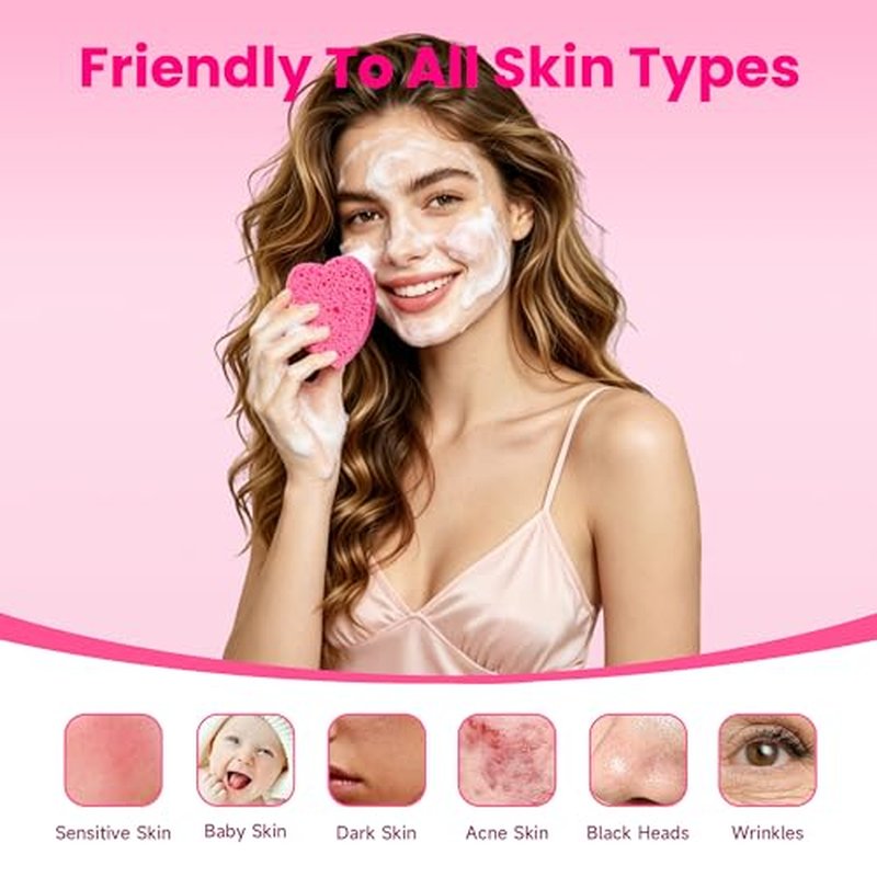 80-Count Heart Shape Natural Cellulose Facial Sponges