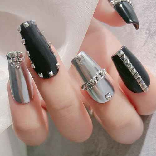 WOKOTO 600 PCS Silver Punk Pyramid Nail Charms For Acrylic Nails, 3D Silver Pyramid Rivet For Nails Metal Punk Nail Studs Charms - 3D Gothic Nail Charms Cone Studs Nails, Silver Cone Spike Studs