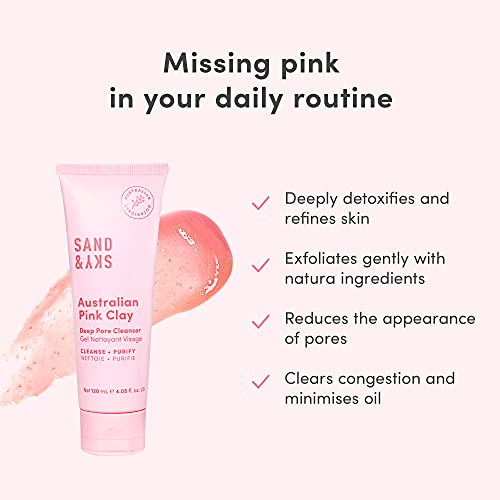 Sand & Sky Australian Pink Clay Deep Pore Cleanser. pH 5.5 Gel Cleanser. Clear Congestion. Reduce Appearance of Pores. Gently Exfoliates. Hydrates & Moisturize Skin (4.05 fl oz)