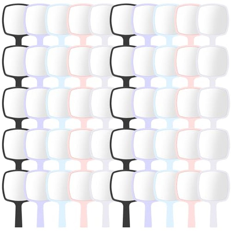 50 Pcs Hand Mirrors Bulk Small Handheld Mirrors with Handle 6.3 x 3.54 Inch Travel Makeup Tools Portable Vanity Glass for Bathroom Home Barber Salon Camping Gifts for Women (Multicolor)