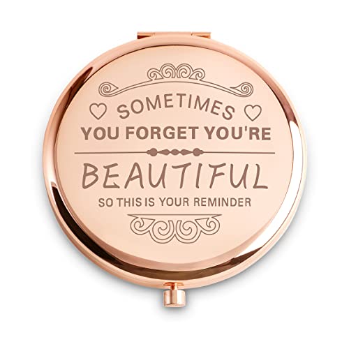 You Are Beautiful Compact Mirror - Personalized Engraved Gift for Women, Mom, Grandma, Best Friends