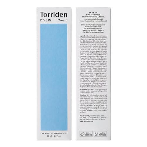 Torriden DIVE-IN Hyaluronic Acid Cream 2.71 fl oz | Facial Moisturizer for Sensitive, Oily Skin | Fragrance-free, Alcohol-free, Lightweight, No Colorants | Vegan, Clean, Cruelty-Free