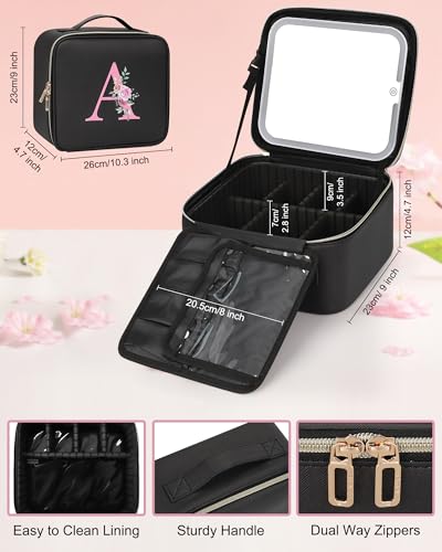 Relavel LED Makeup Bag with Personalized Initial Mirror