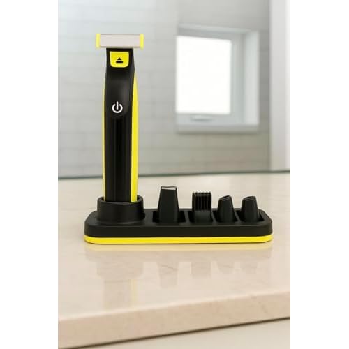 Shaver Stand compatible with Philips OneBlade Shaver Organizer, Black with Yellow Accent, Counter Storage Holder