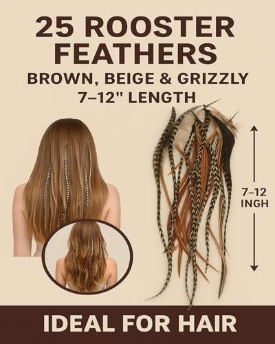 Feather Hair Extensions - 25 Loose Rooster Feathers, 6-11 Inches