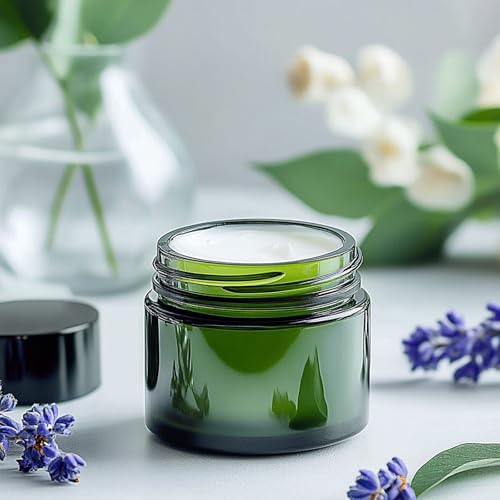 2oz Green Glass Cosmetic Jars with Black Lids - 35 Pack