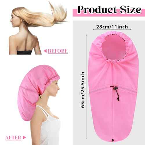 2 Pcs Large Shower Cap for Braids, Extra Long Shower Cap for Women Long Hair & Locs, Waterproof Hair Bonnets for Dreadlocks Drawstring Bath Caps for Women & Men (Black, Pink)