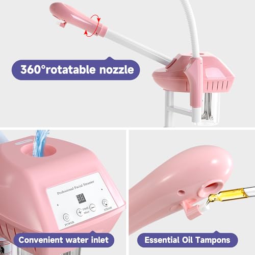 Professional Facial Steamer with 5X Magnifying Lamp & Wheels
