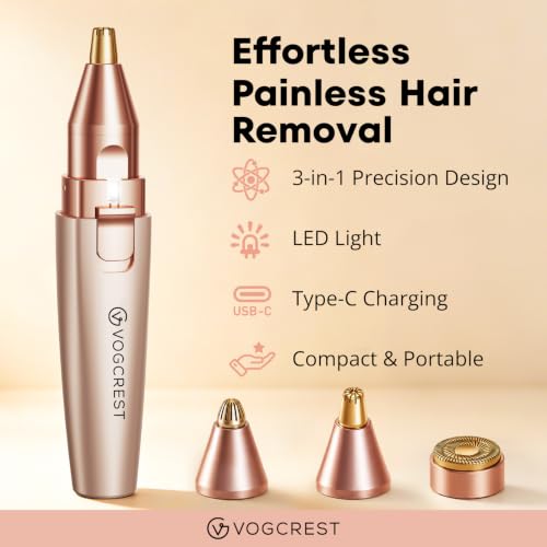 VG VOGCREST 3-in-1 Rechargeable Nose & Facial Hair Trimmer for Women & Men
