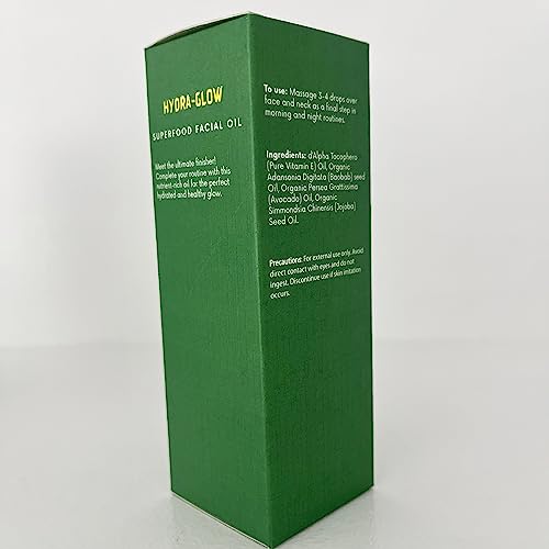 Hydra-Glow Superfood Facial Oil | Skin-Smoothening, Nutrient- Rich, Fragrance-free, Lightweight | Vitamin E, Baobab, Avocado and Jojoba Oils | Day and Night oil | 1 oz