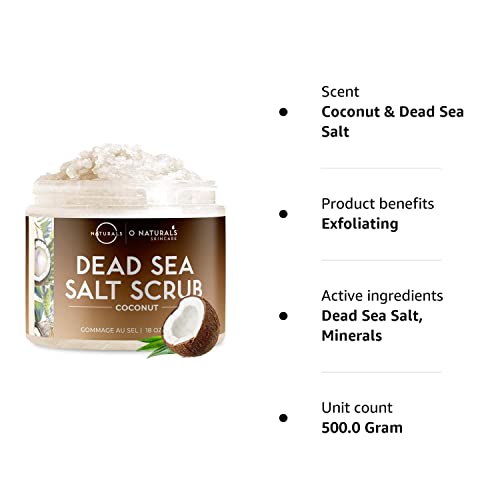 O Naturals Exfoliating Coconut Oil Dead Sea Salt Deep-Cleansing Face & Body Scrub. Anti-Cellulite Tones Helps Oily Skin, Acne, Ingrown Hairs & Dead Skin Remover. Essential Oils, Sweet Almond 18oz