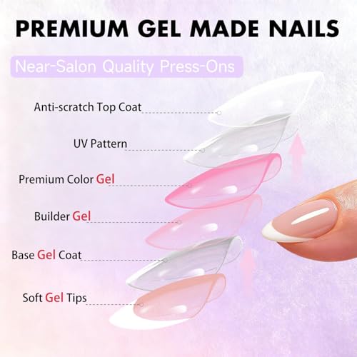 SXVME Almond White French Tip Press On Nails Short Classic Manicure Kit with Glue